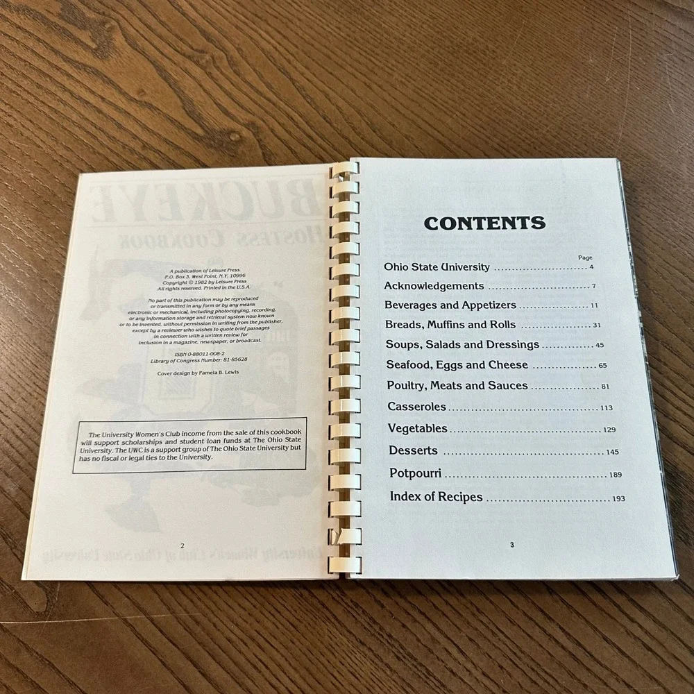Vintage 1982 Buckeye Hostess Cookbook Ohio State University Women's Club OSU